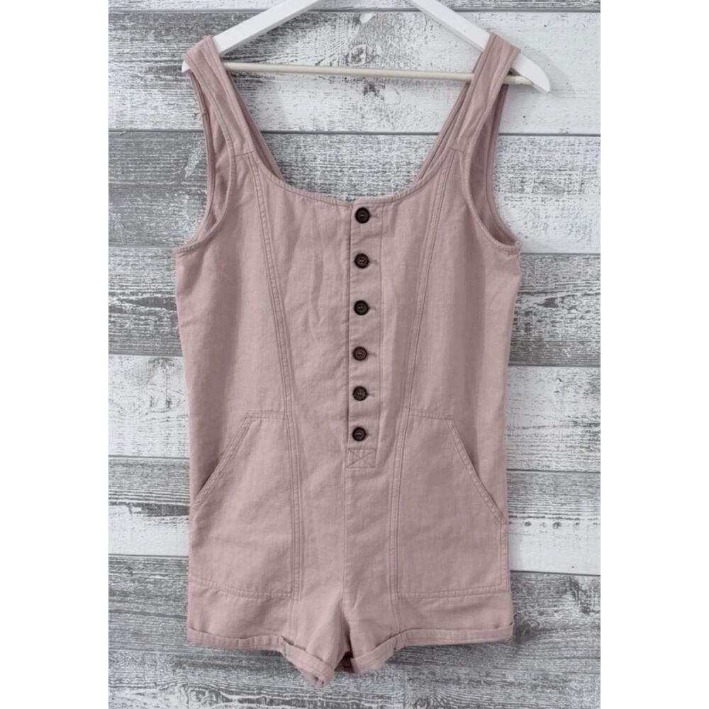 Wishlist Apparrel Sleeveless Romper Womens S Buttons V Back Pink Shorts Pockets